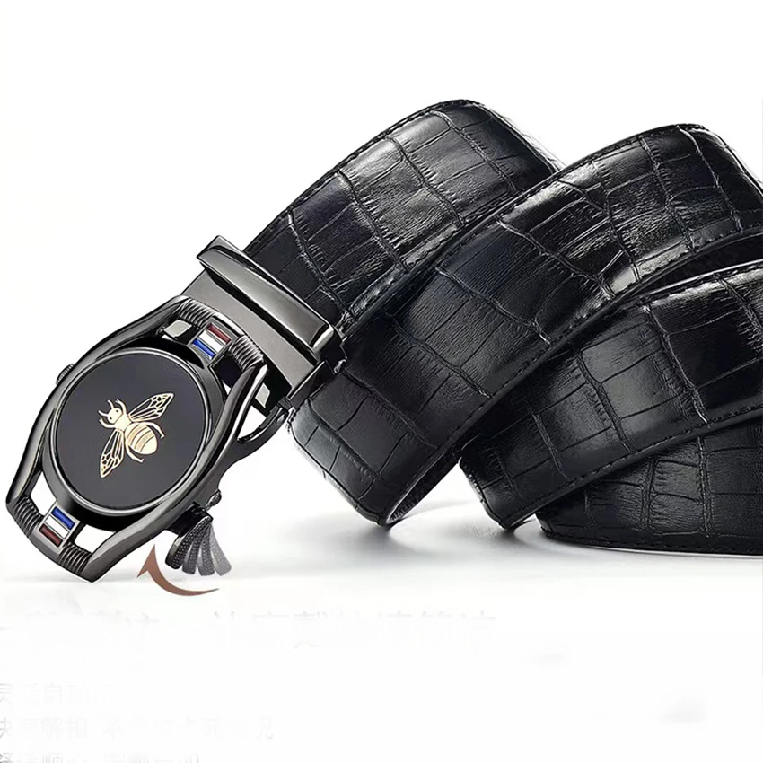 

New Fashionable Mans Genuine Leather Belt Casual Leather Belt Men Luxury Designs Cowhide Straps Crocodile Buckle Belt