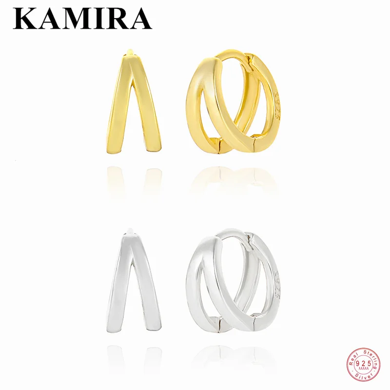 KAMIRA New Simple Double Layer Glossy Huggies Ear Buckle for Women Fashion Unique Charm Party Piercing Hoop Earring Jewelry Gift