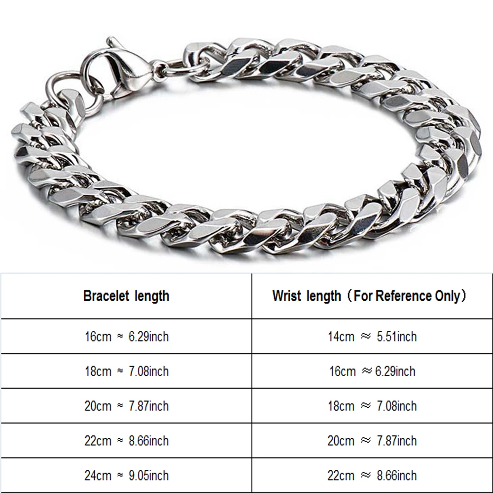 7/8/9/10mm Width Stainless Steel Cuban Bracelet Men Boy Kids S Classic link Chain Bracelet For Men Women Jewelry Gift Wholesale