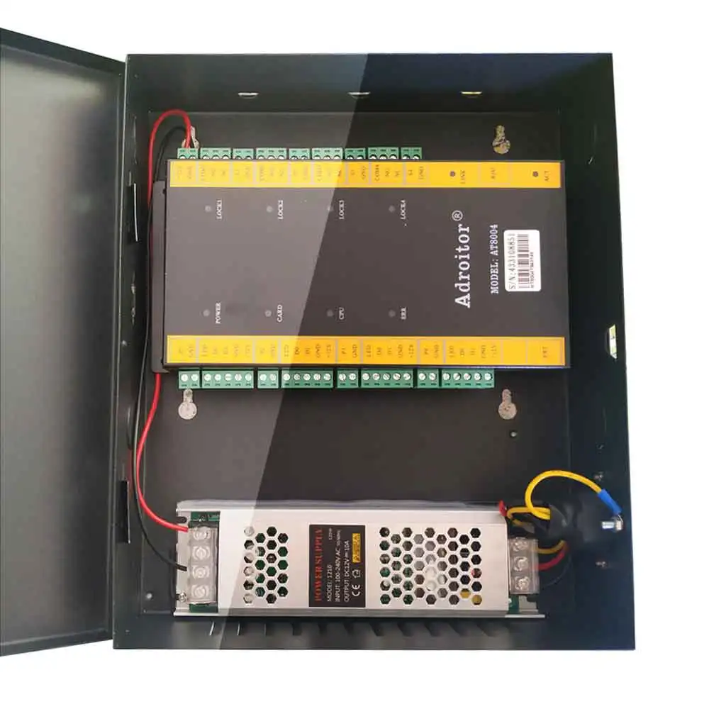 Access Control Kit TCP/IP Four Door Controller 10A Power Supply Support Time Attendance /Access/Alarm/Finger/Web Sn:AT-04