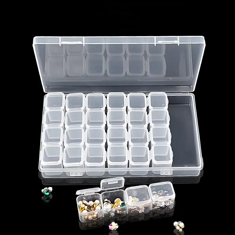 4pcs 28 Slot Transparent Plastic Storage Box Diamond Painting Accessories Tool Nail Art Rhinestone Bead Storage Box