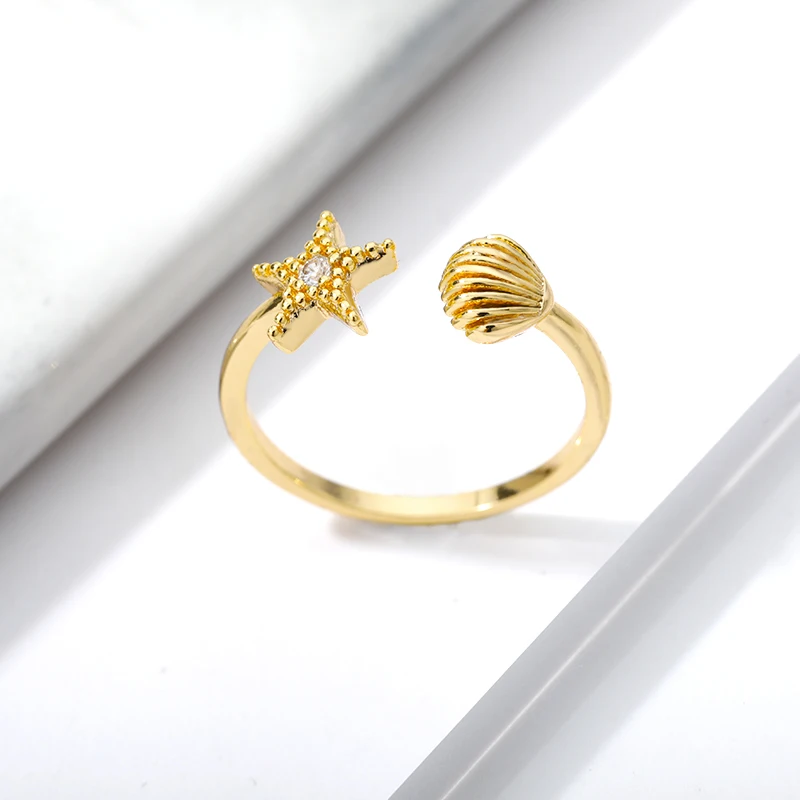Zircon Starfish Star Rings For Women Men Opening Adjustable Finger Rings Wedding Bridal Luxury Fashion Beach Jewelry Bijoux Femm