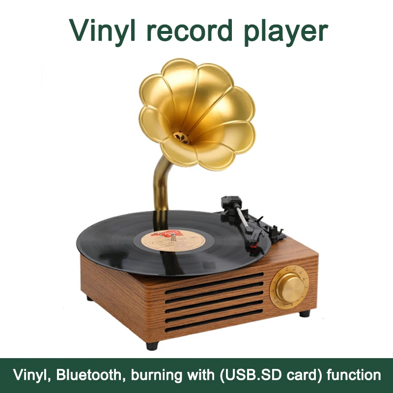 Bluetooth Speaker Record Player Turntable Phonograph RCA Audio Output Vinyl Transcription to U Disk SD Card Playback