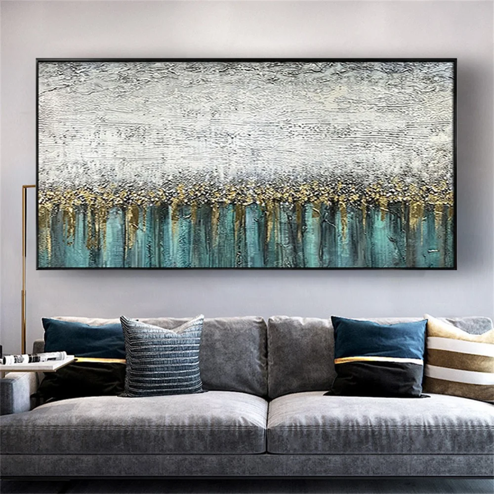 Modern Hand Painted Abstract Oil Paintings Green And Off-white Textured Pattern Canvas Painting Home Decor Living Room Wall Art