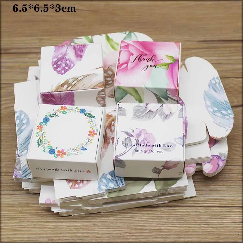 10p wholesaleDiy handmade flower style Thank you gifts package box kraft  paper wedding candy box 65x65x30mm  party suppiles