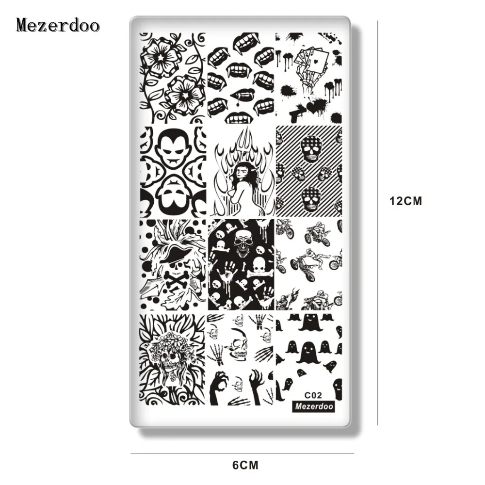 Halloween Bloody Skeleton Rectangle Nail Art Stamp Template Vampire Skull Patterns 12*6cm Stamping Image Plate MezerdooC02