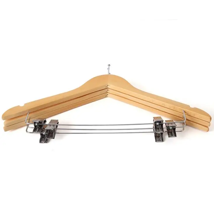 bath hangers Anti-theft hotel hanger guest room 3.2cm chrome anti-theft ring wooden hanger natural color lotus wood SN1878