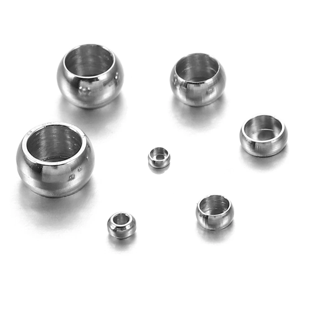 Cuentas de engarce de acero inoxidable para fabricación de joyas, abalorios sueltos de 120-4mm, tamaño mixto, agujero de tapón, extremo de engarce de bola, lote de 1,5 unidades