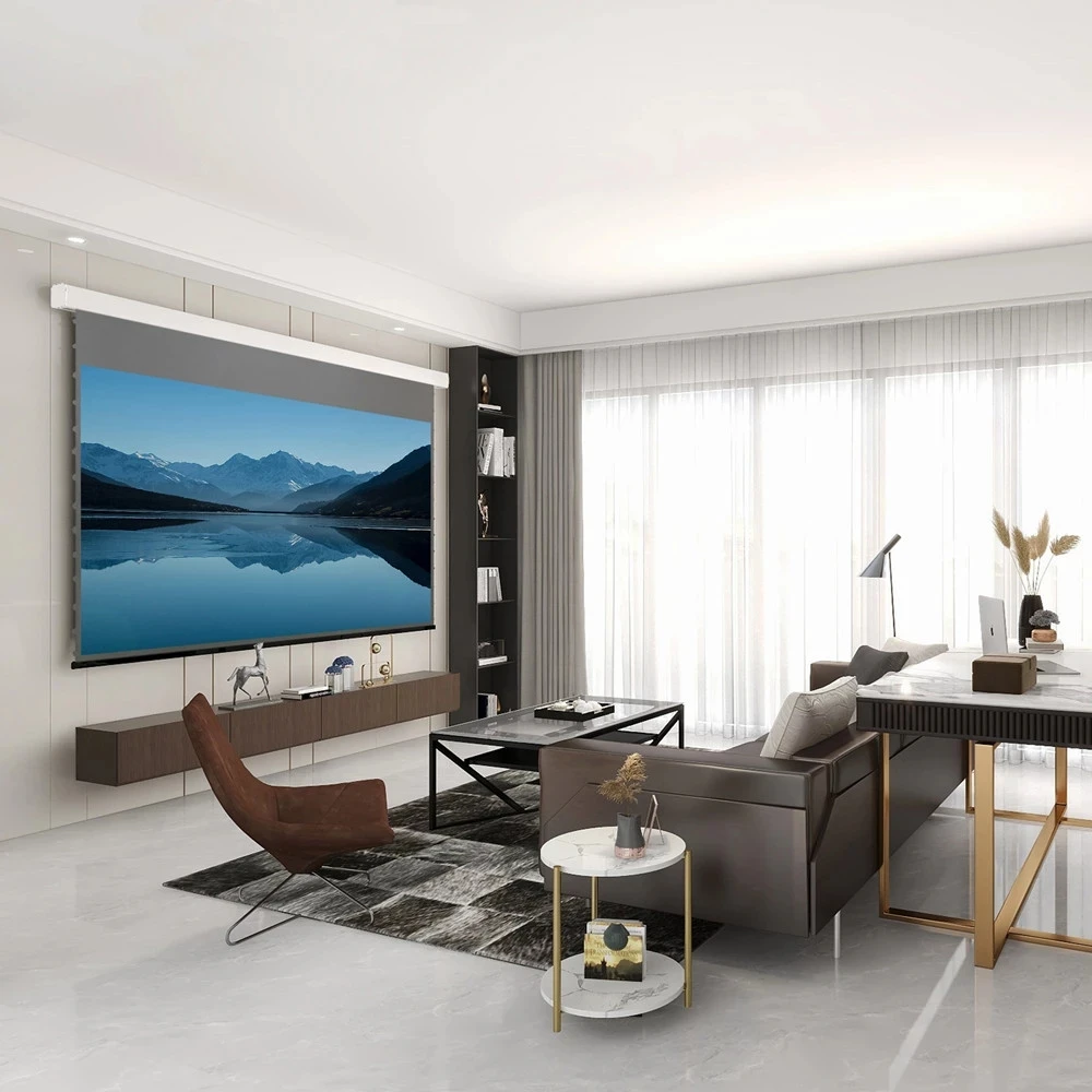 T2HALR ALR Electric Wall/Ceiling Tab Tensioned Projection Screen With 8K Ambient Light Rejecting Surface For Standar Projector