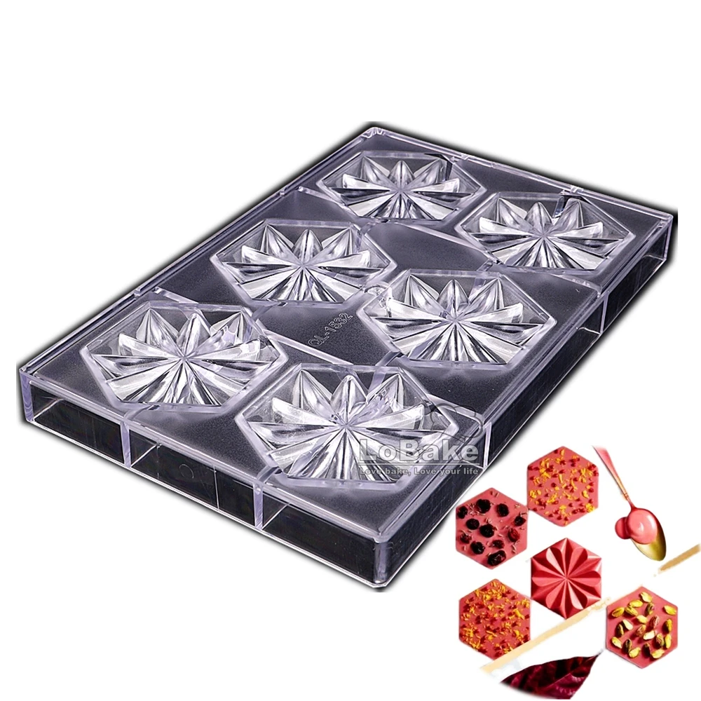 

6 cavities Hexagon Diamond Lozenge Shape Polycarbonate Chocolate Mold Candy Mould Fondant Mousse Ice Molds DIY Bakery Tools