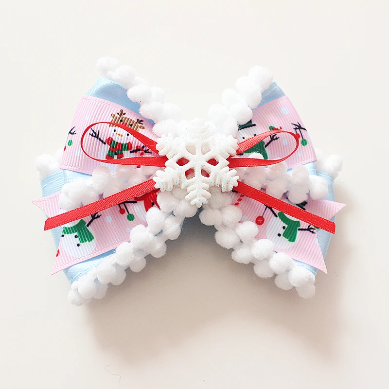 Christmas Headwear Fur Ball Snowman Children Lolita Side Clip Original Handmade Sweet Cute Snowflake Hair Accessories