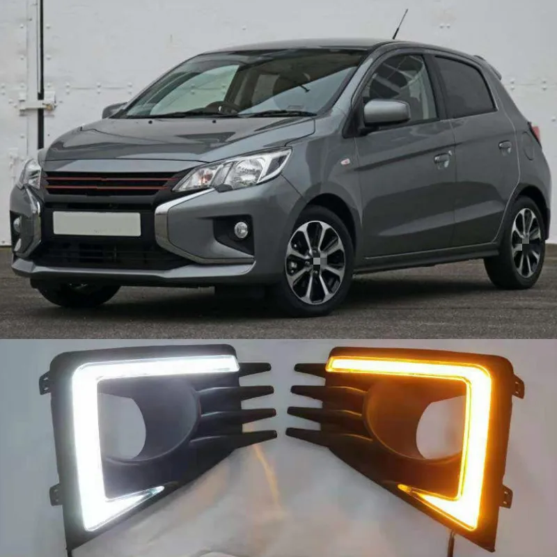 

Светодиодные дневные ходовые огни, 2 шт., для Mitsubishi Mirage 2020, 2021, водонепроницаемые, желтый указатель поворота, бампер, ABS, 12 В, светодиодные дневные ходовые огни