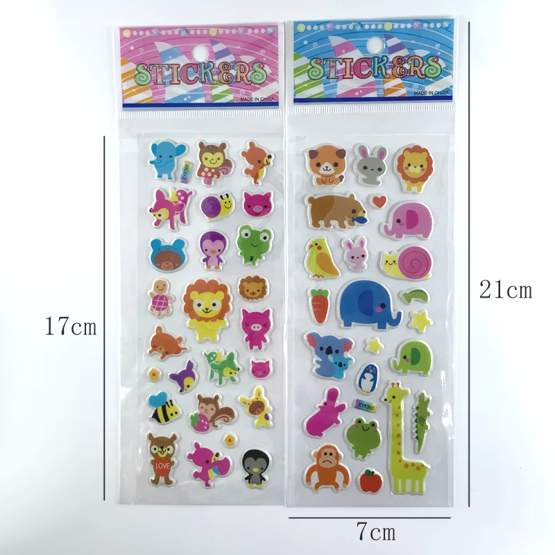 12 Sheets/Set Cute Animal Mini 3D Sticker for Kids Boys Girls DIY Toy Scrapbooking Puffy PVC Stickers Children\'s Gift