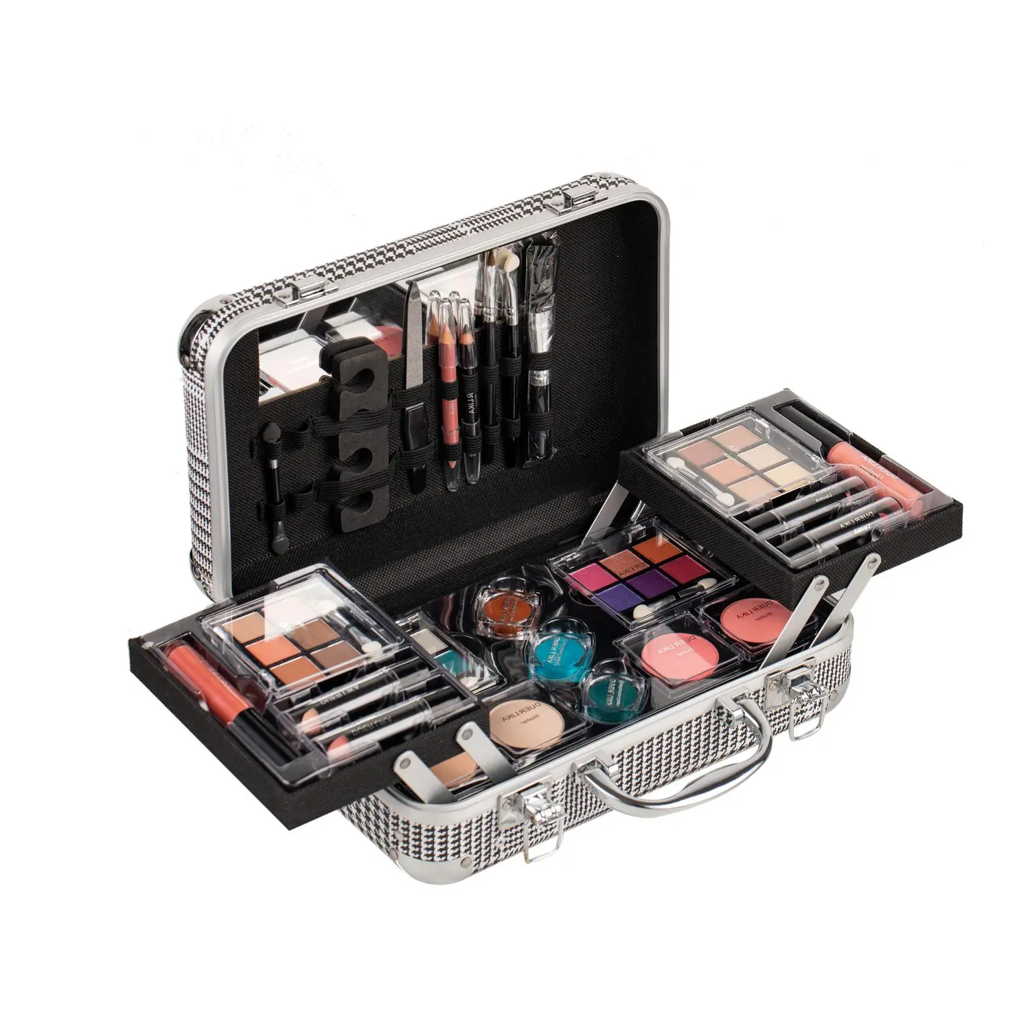 DUER LIKA Carry  Professional 24 Color Eyeshadow Blush Makeup Set Train Case with Pro Make Up Kit and Reusable Aluminum BOX