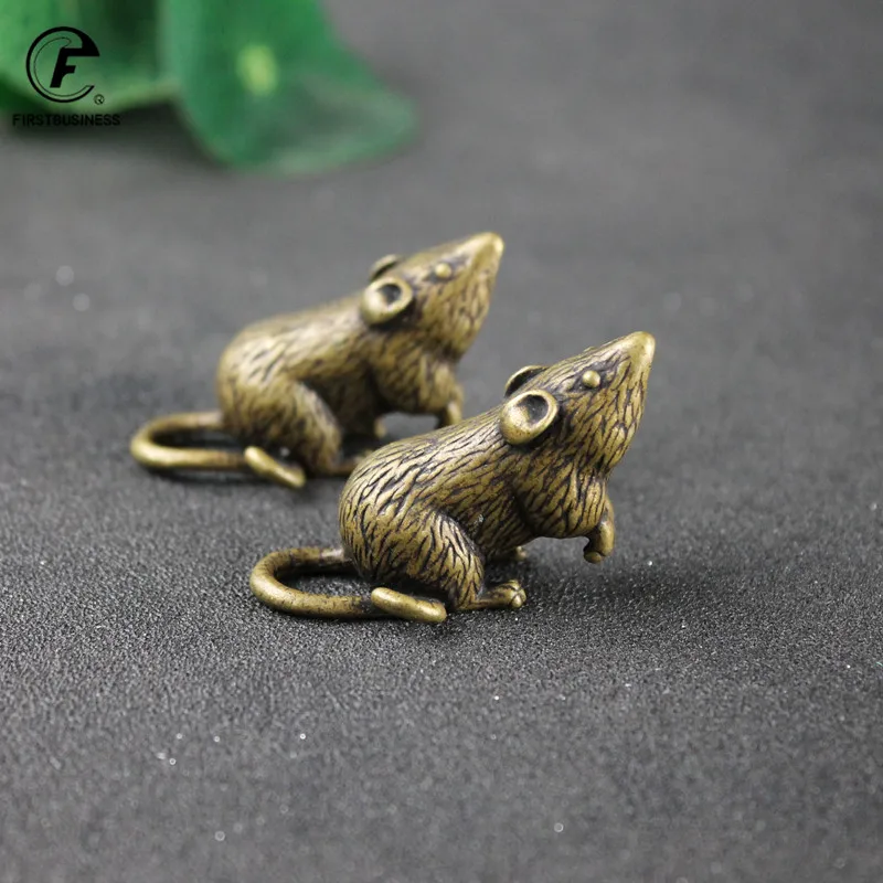 Antique Bronze Lucky Blessing Rat Figurines Ornaments Chinese 12 Zodiac Mouse Home Furnishing Mascot Cute Rat Statue Desk Decor