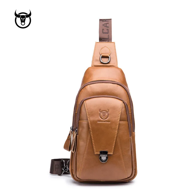 Bolso de cuero genuino de alta calidad para hombre, bolso para el pecho de piel de vaca, bolso de hombro de moda para viajes