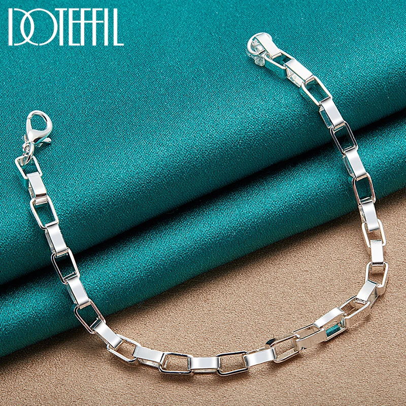 

DOTEFFIL 925 Sterling Silver Big Long 5mm Box Chain Bracelet For Women Man Wedding Engagement Party Fashion Jewelry