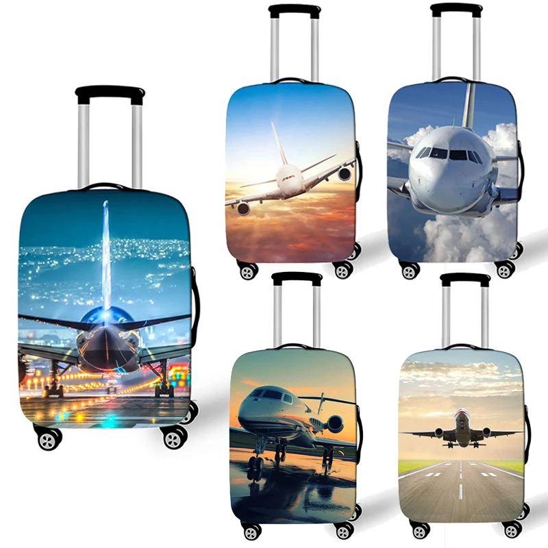 18-32 Inch Aircraft Travel Suitcase Cover Printed plane Elastic Luggage Protective Cover Anti-dust Trolley Case Travel Accessory