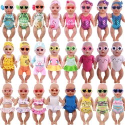 Ensemble de 2 pièces de maillot de bain flamant rose et lunettes de soleil à oreilles de lapin pour fille de 18 pouces, 43 cm, accessoires de vêtements pour bébé, jouets