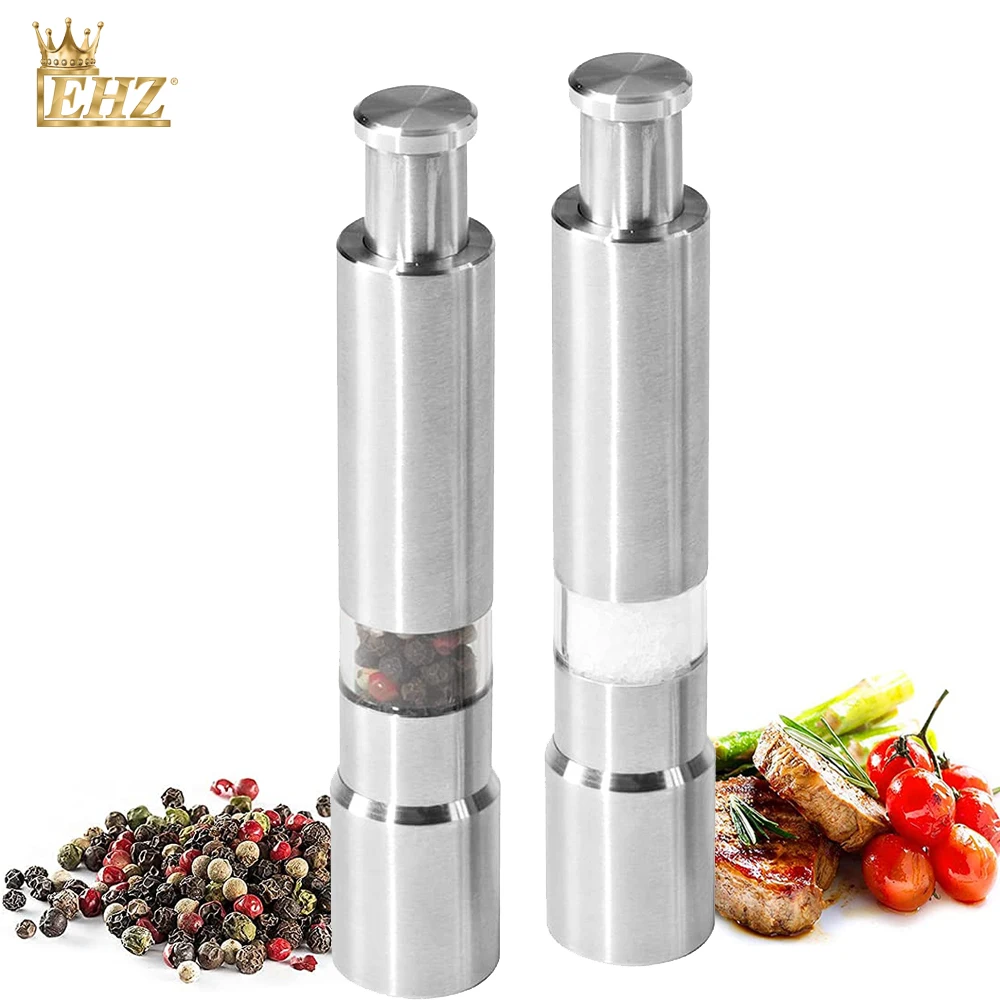 EHZ Salt and Pepper Grinder Set Premium Stainless Steel Mill One Handed Operation Sea salt grinder kitchen tools 2PCS