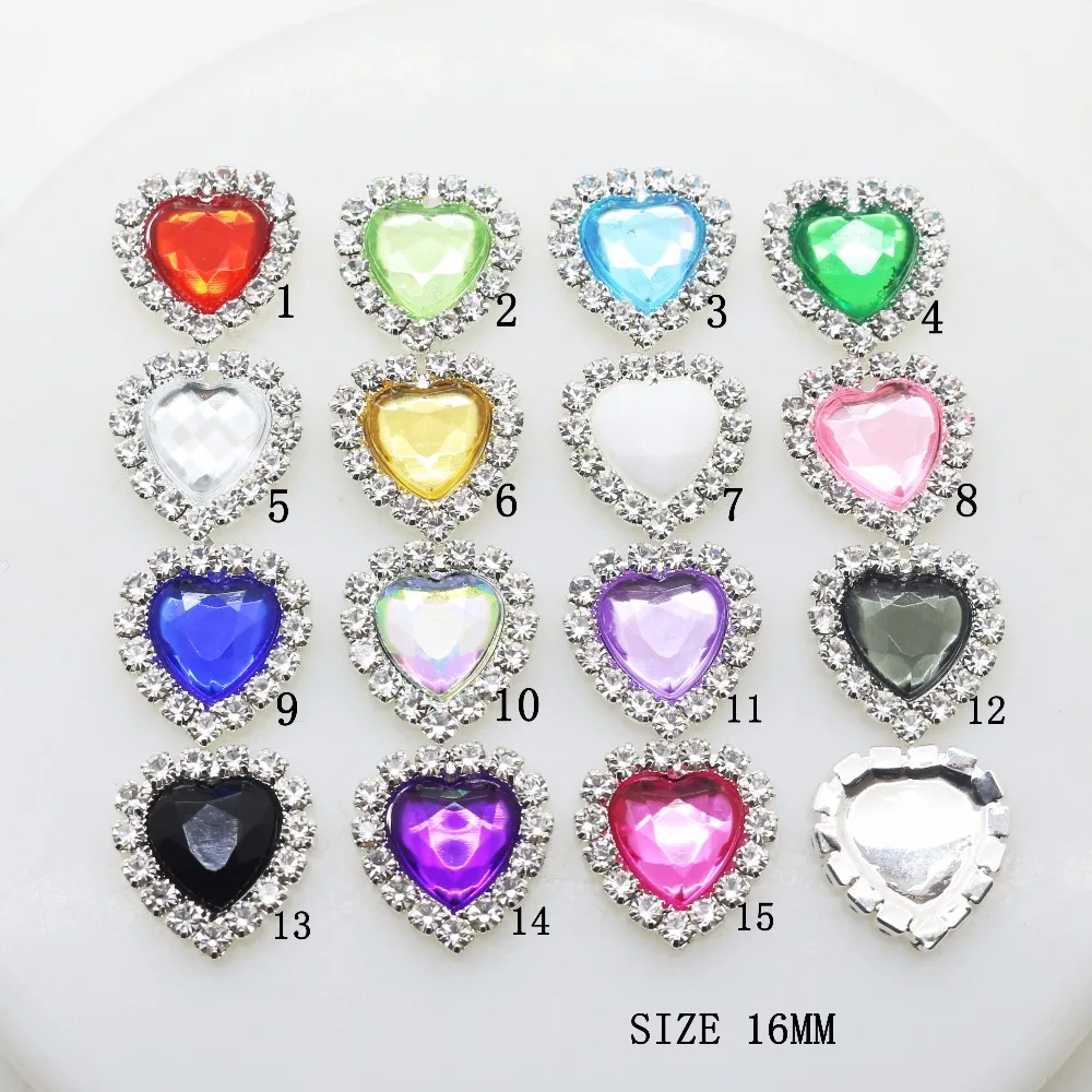 

new hot 10pcs 16mm heart Diy jewelry accessories rhinestone Acrylic flat wedding invitations necklace jewelry accessories MIX