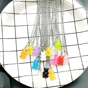 수제 귀여운 쥬디 만화 곰 체인 목걸이, 캔디 컬러 펜던트, 여성 및 소녀 데일리 쥬얼리 파티 선물, 33 가지 색상
