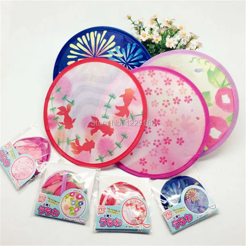 (4pcs/lot) Nylon Portable Folding Fan for gift Round cool summer hand fan/Flying disk creative party gift