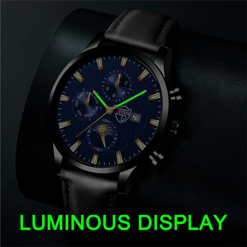 relogio Brand Men Wrist Watch Blue Leather Quartz Sports Casual Male Luminous Clock Fashion Men\'s  Luxury Watches часы мужские