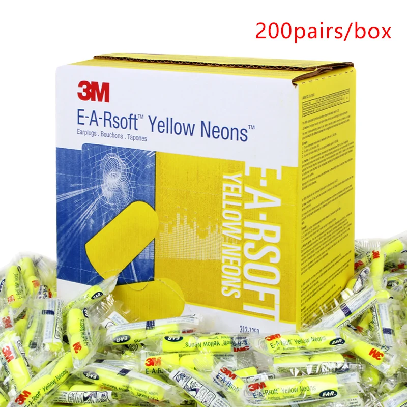 20pairs Authentic 3M 312-1250 Foam Soft corded Ear Plugs Noise Reduction Norope Earplugs Swimming Protective earmuffs