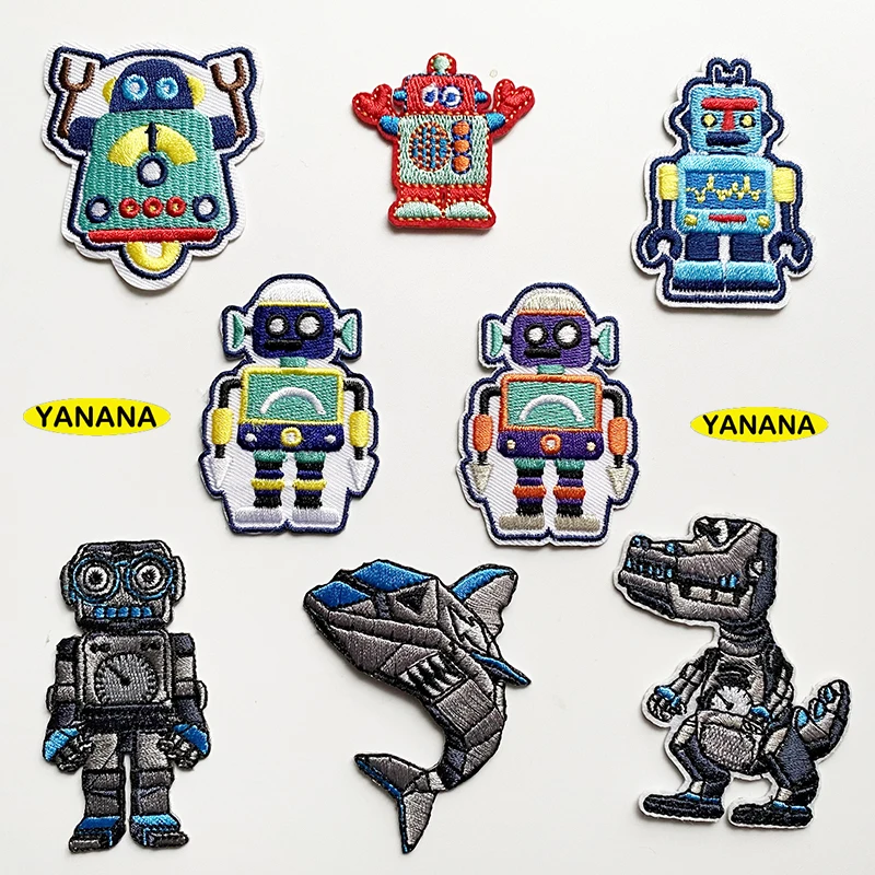 Robot Patch for Clothing Iron on Embroidered Sewing Applique DIY Apparel Accessories