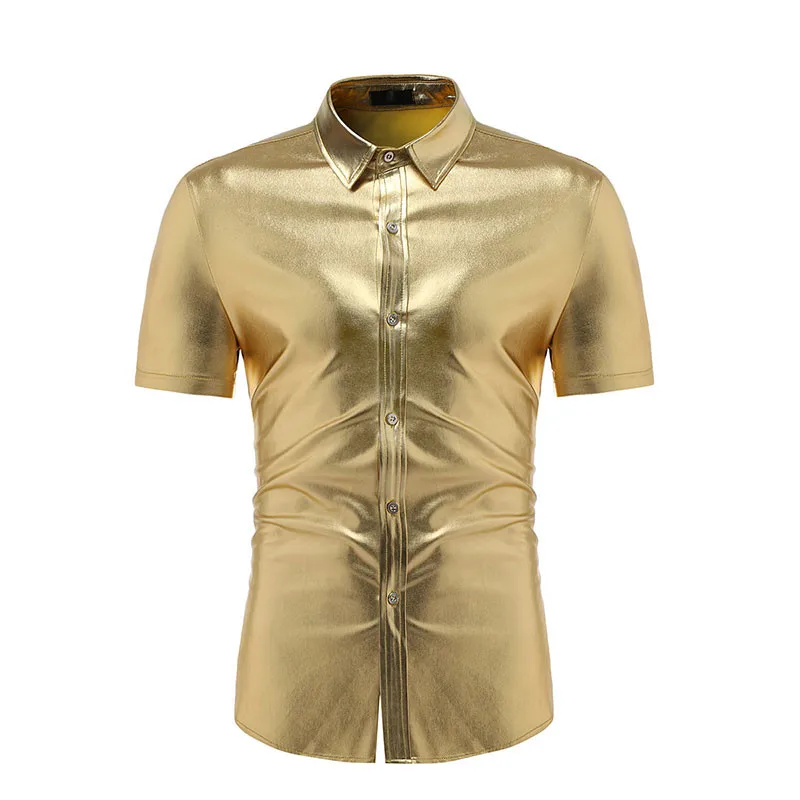 

Shiny Gold Coated Metallic Shirt Men 2023 Fashion Mens DJ Nightclub Shirts Slim Fit Chemise Homme Hip Hop Streetwear Men Shirt