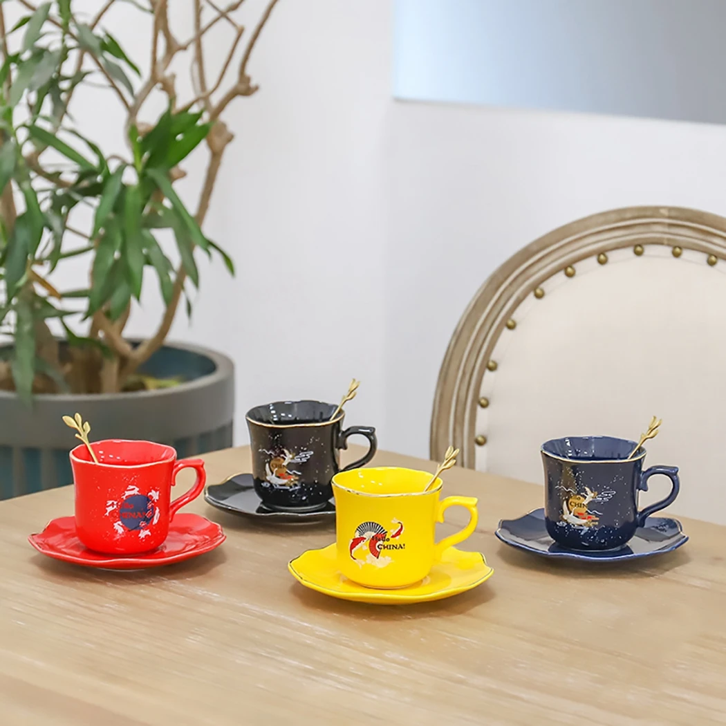 

New Ceramic Cup Coffee Set Ancient Chinese Style Crane Creative Novelty Coffee Cup Milk Mug For Home Tea Cup Kitchen Decor