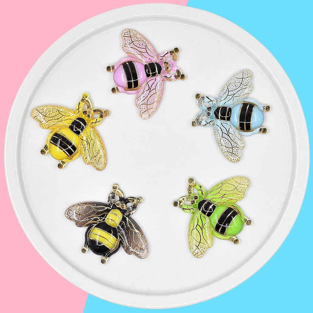 Abeja de ala degradada con pegatina adhesiva, artesanía de resina, boda, decoración del hogar, joyería artesanal, accesorios de ropa, 27x32mm, 10 piezas