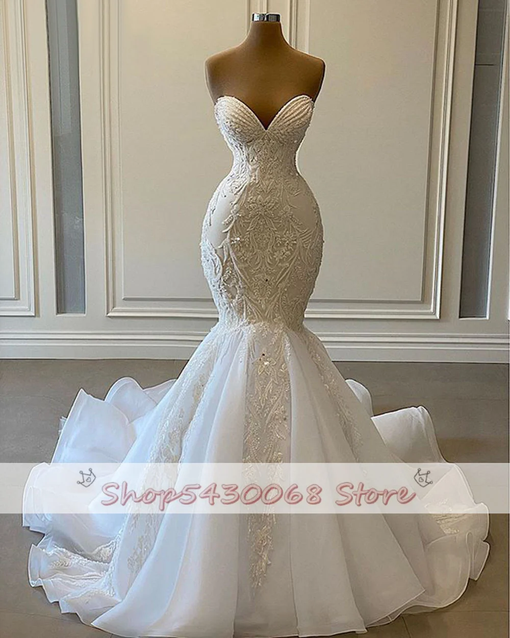 Sexy Sweetheart Mermaid African Wedding Dresses 2024 Luxury Beaded Embroidery Women White Organza Bridal Wedding Gowns