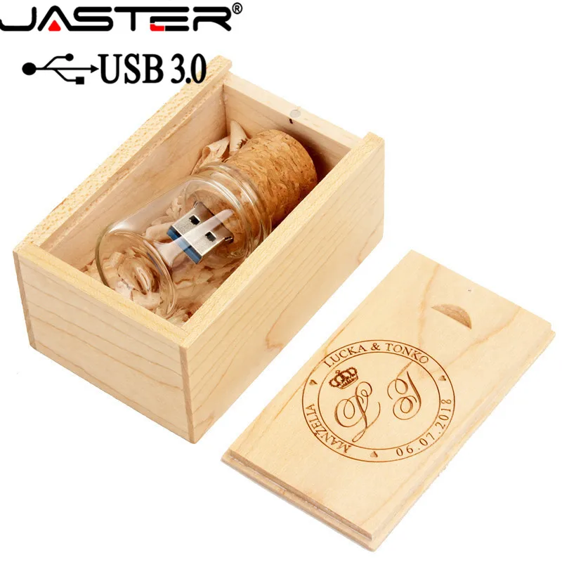 JASTER USB 3.0 Wooden cork drifting bottle flash drive pendrive 4GB 16GB 32GB 64GB wishing bottle wedding gift 1PCS free logo