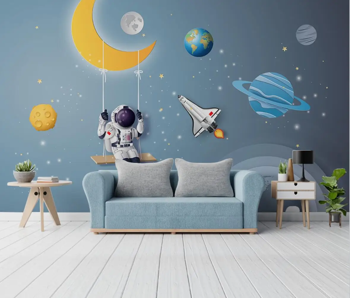 

beibehang Custom papel de parede 3d Nordic Space Way Rocket wallpaper for Children's Room Boy Bedroom Cartoon Mural wall paper