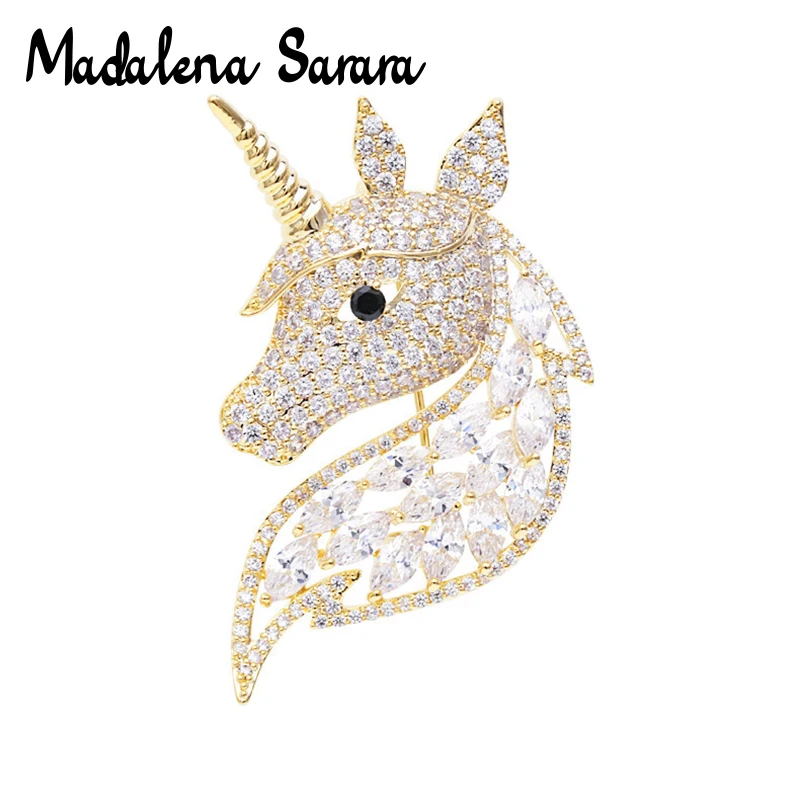 

MADALENA SARARA AAAA Zircon Crystal Brooch Copper Seahorse Style Fine Brooch Pin For Women Jewelry