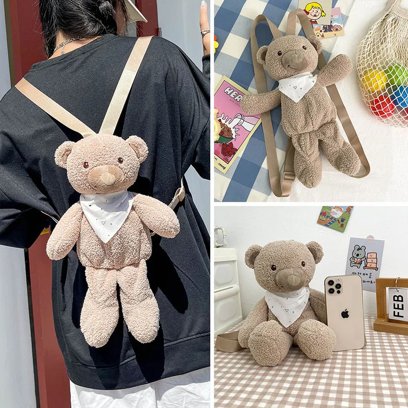 

Backpacks Girls Plush Doll Casual Bear Cartoon-shaped Lolita Kawaii Korean Style Soft Schoolbag Popular Simple Lovely Cute New