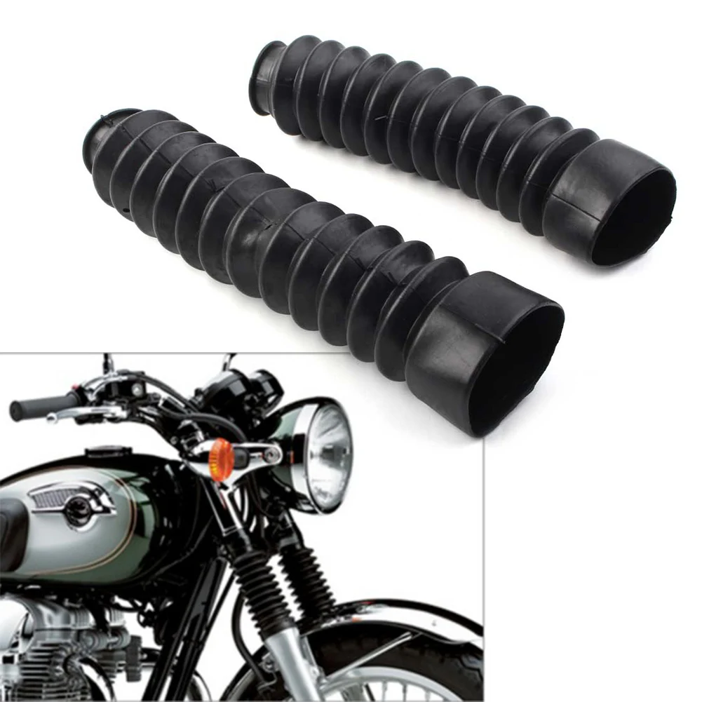 2x Motorcycle Universal Black Rubber Front Fork Dust Cover Boots Shock Absorber 225MM