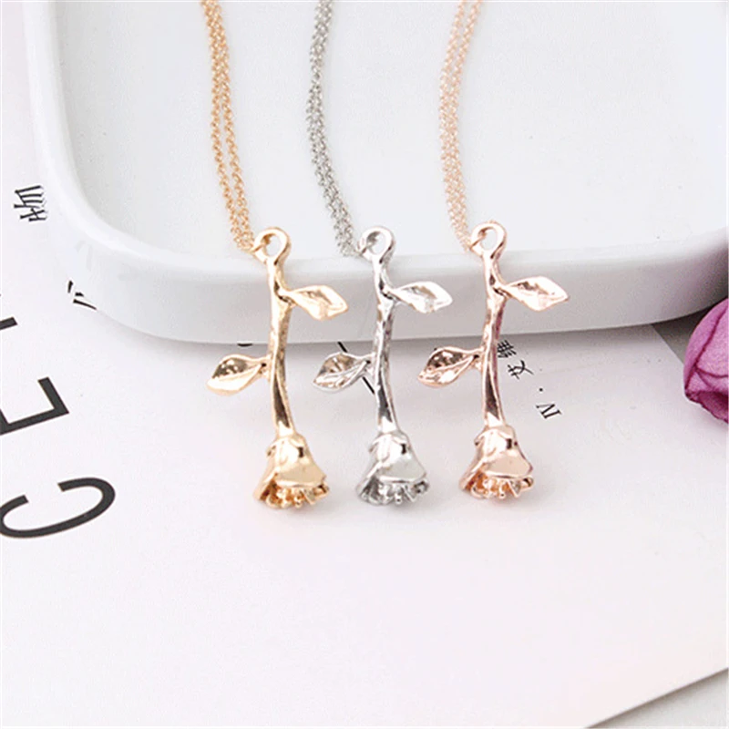 3D Rose Pendant Charm Necklace Final Rose Flower Beauty And Beast Jewelry Women Girls Party Gift