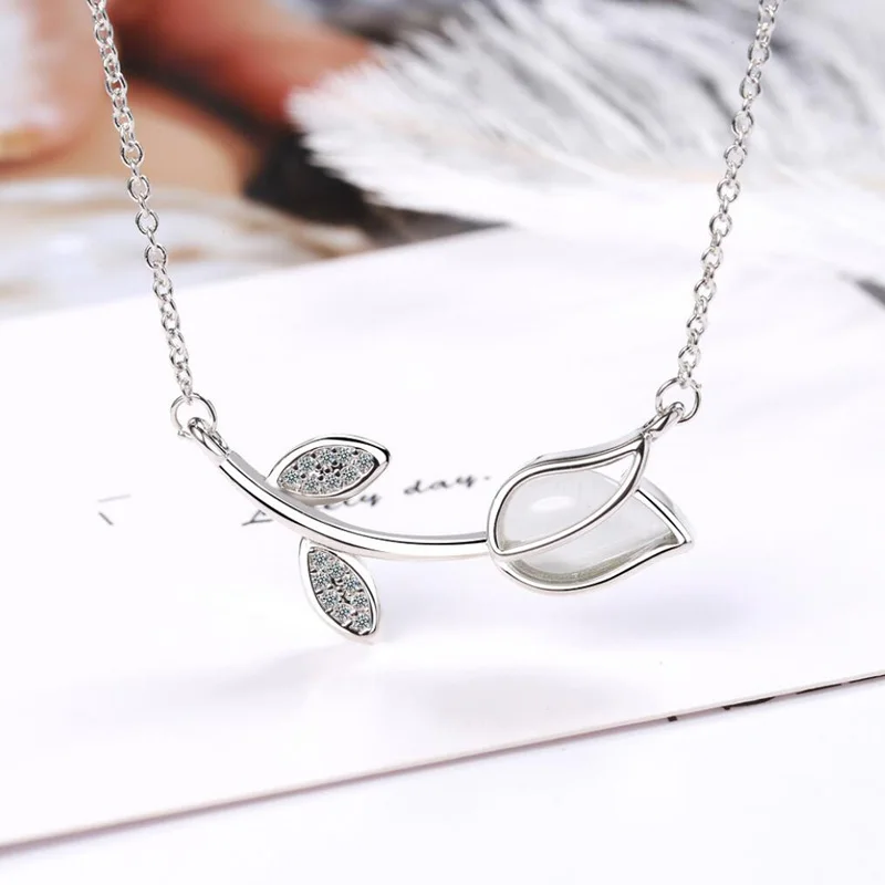 KOFSAC New 925 Silver Necklaces For Women Jewelry Romantic Crystal Zircon Rose Flower Necklace Lady Valentine's Day Gifts