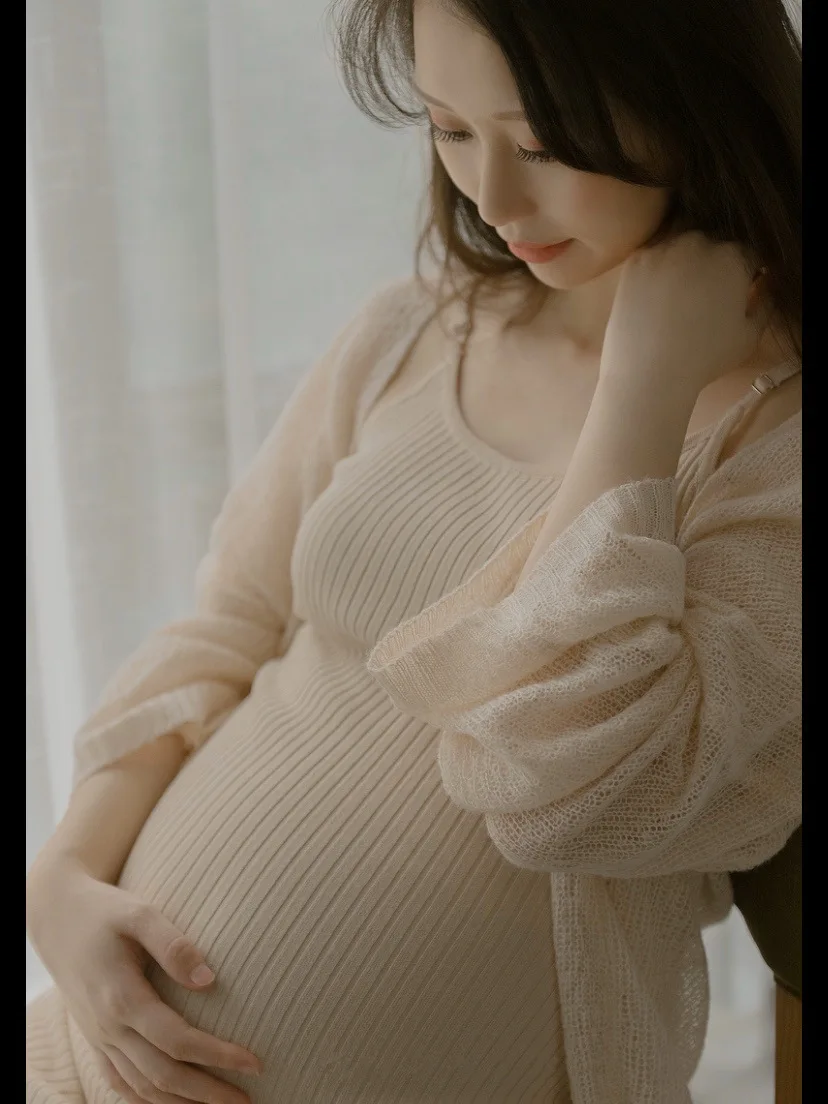 knitted Maternity Dress Elasticity Autumn Pregnant Clothes Long Sleeve Maternity Gown Photography Photo Shoot Pregnancy Dress