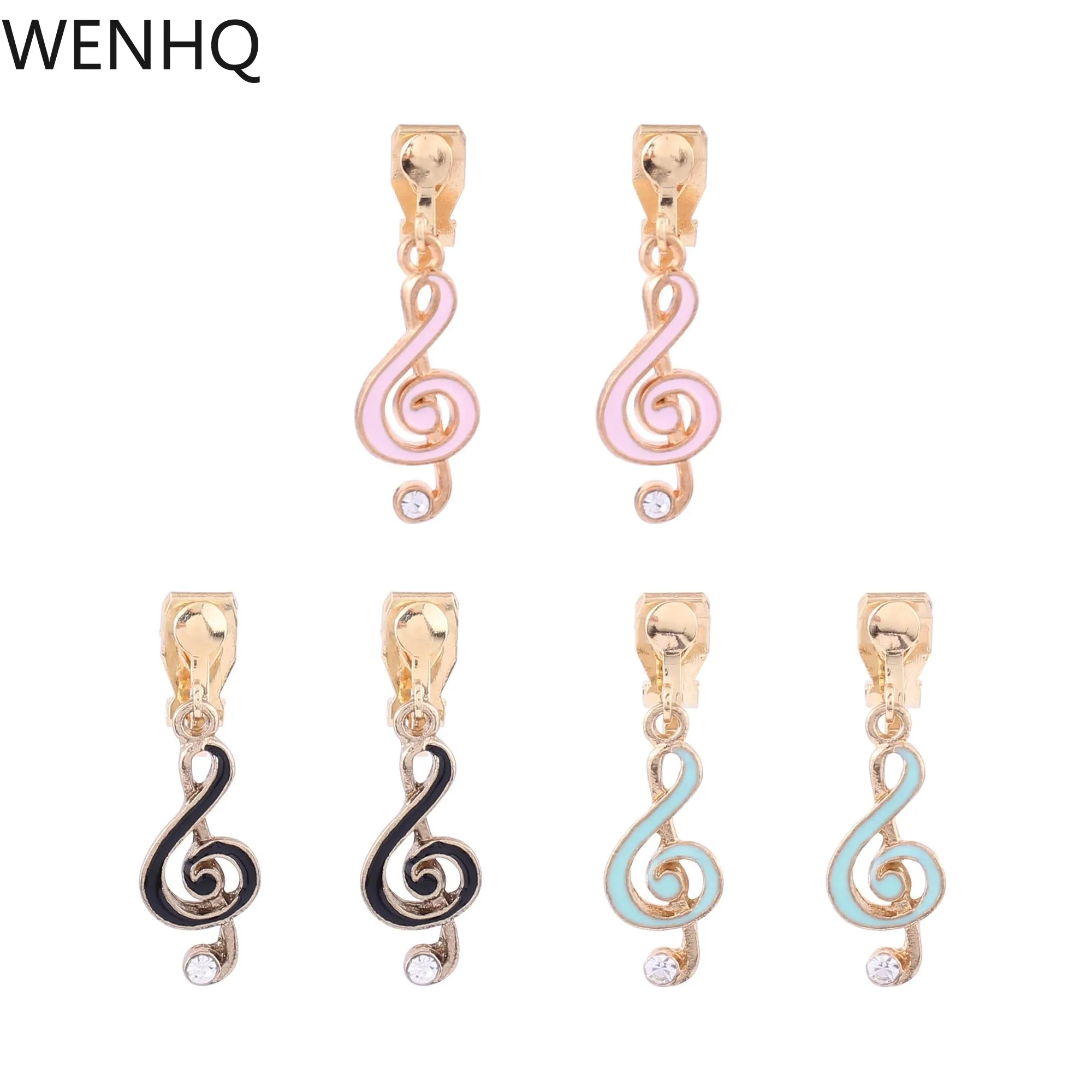 WENHQ Korea Style Clip on Earrings No Pierced Jewelry for Women Girl Cute Musical Note Cuff Earring Party Wedding Charm Ear Clip