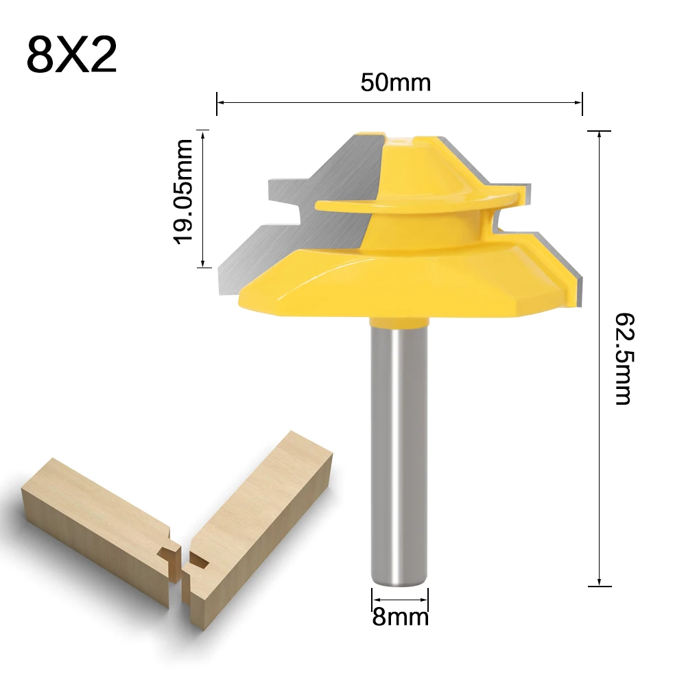 3Pc 8MM 45 Degree Lock Miter Router Bit Tenon Milling Cutter Woodworking Tool For Wood Tools