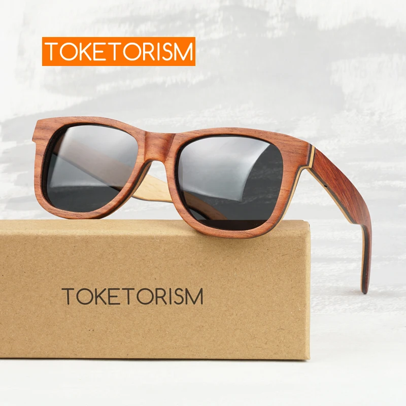 Toketorism vintage wood sunglasses polarized classic design woman men's fashion eyewear