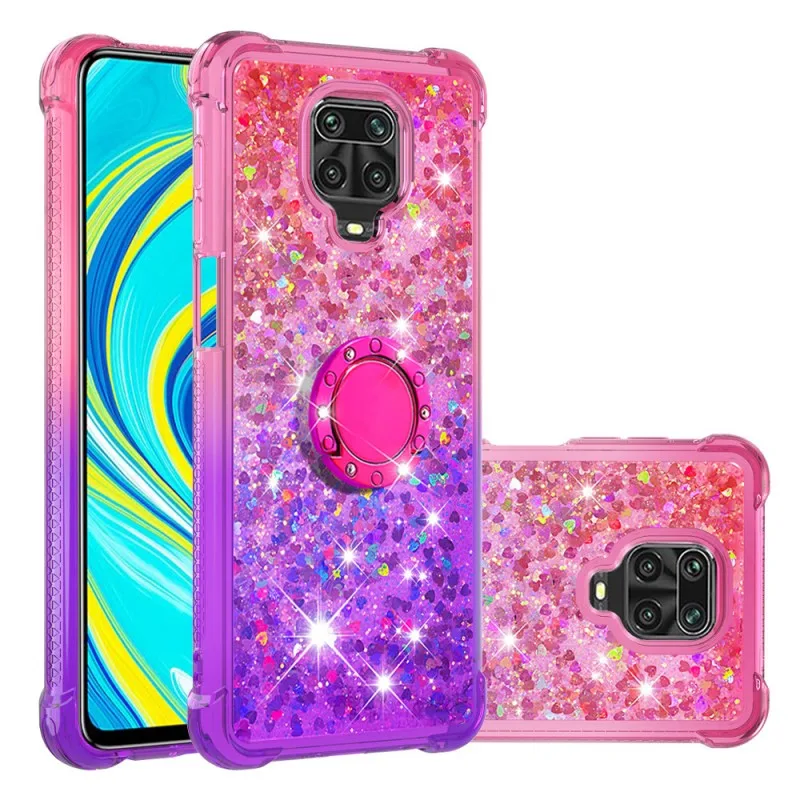 Glitter Case For Xiaomi Redmi Note 9 Pro Max 10s Gradient Quicksand Ring Holder Silicone Cover For Redmi 10C 10 Mi 11T 10T Pro