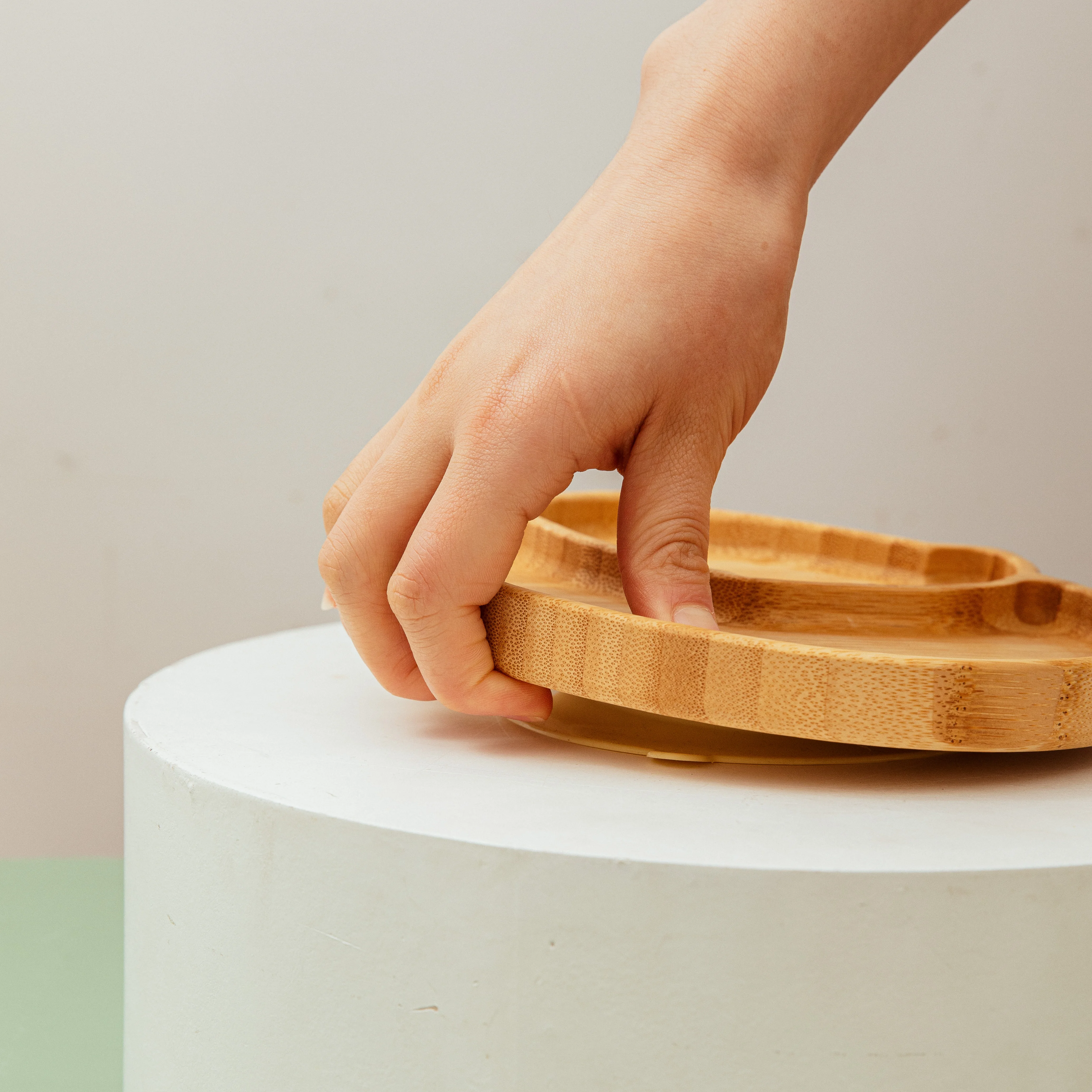 Custom Baby Bamboo Feeding Bowl Spoon Fork Fox Pattern Food Tableware Kids Wooden Training Plate Silicone Suction Cup Removable