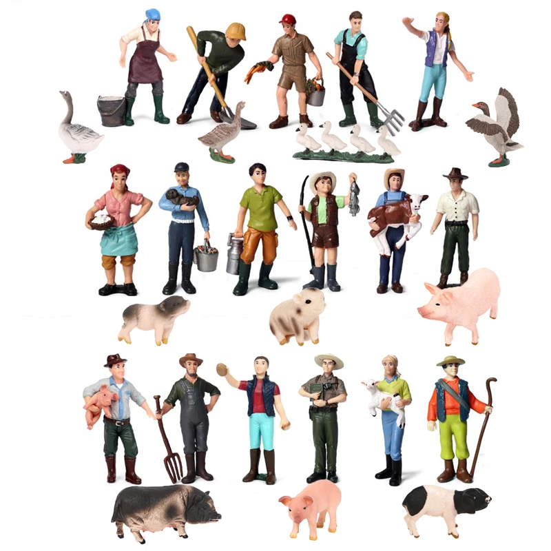 Kids Toys Action Figures Farm Animal Worker Farmer Simulated Models Toy set Plastic Models For Children Educational Toys Gift