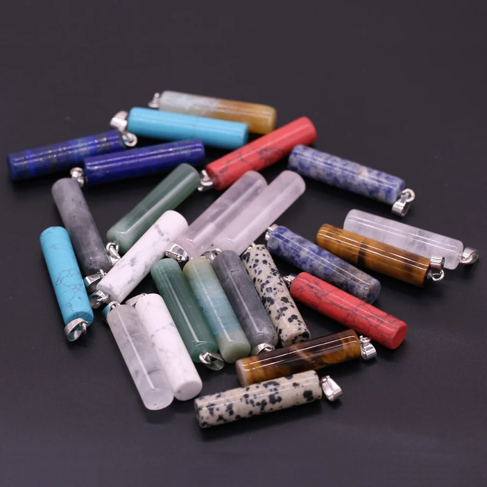 Natural Stone Pendant For Jewelry Making Rainbow Cylindrical Semi-precious DIY Necklace Handiwork Sewing Craft Accessory