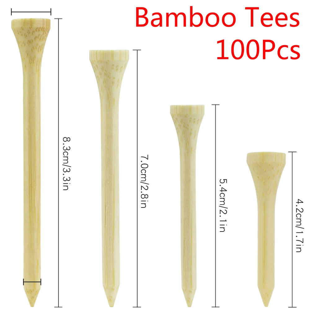 100Pcs/Set Golf Tees Bamboo Tee Golf Balls Holder 4 Sizes Available Stronger than Wood Tees Drop Ship